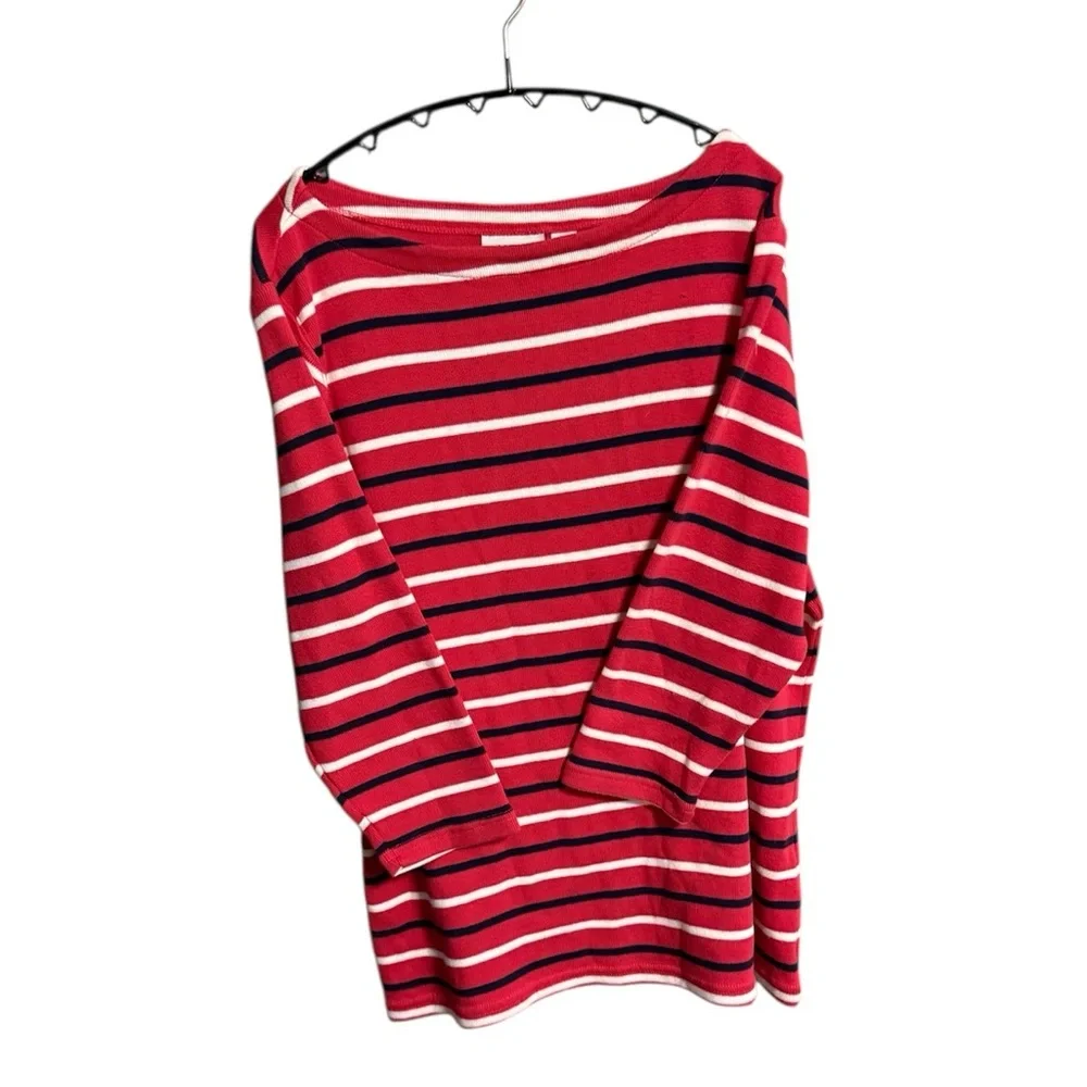 L.L. Bean Red and White Striped Long Sleeve Tee - Picture 1 of 3